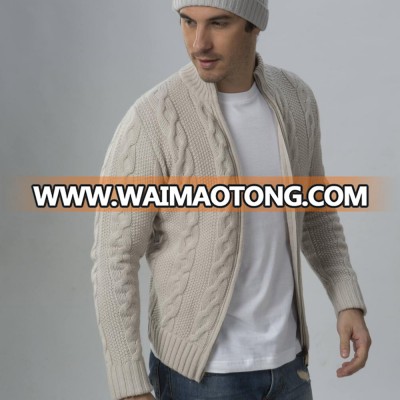 100% Cashmere Cable Knit Full Zip Men's Cardigan